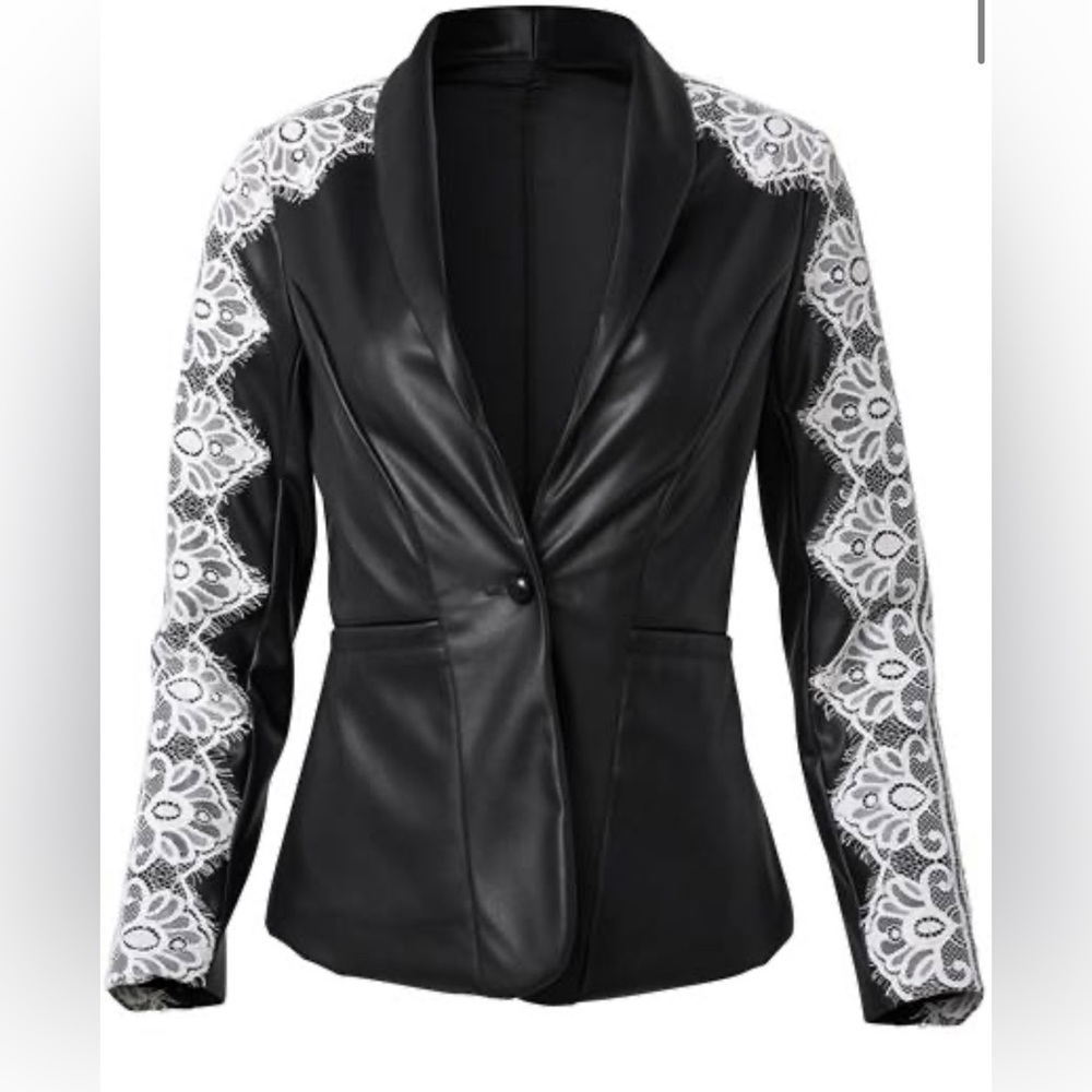 COPY - VENUS leather and lace blazer